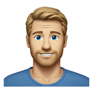 A head and shoulders shot of a 34 year old white man, with short brown hair, with stubble facial hair,   with blue eyes wearing a t-shirt. sticker