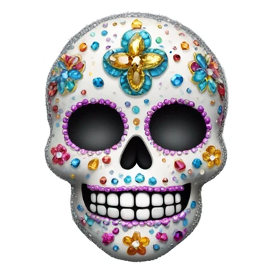 Realistic single isolated decorative sugar skull with sparkling diamonds and rhinestones  sticker