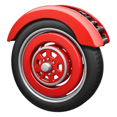 Apple-style emoji of a car wheel with a red brake caliper, clean simple emoji design, smooth shapes, flat yet slightly glossy look, centered on transparent background, no text, no extra details
 sticker