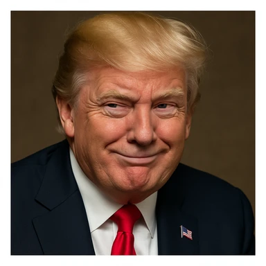 Enhance photorealism and vividness even further, keeping the very sly, cunning expression on Donald Trump's face, plain background, and a polished, high-quality finish in photorealistic style. sticker