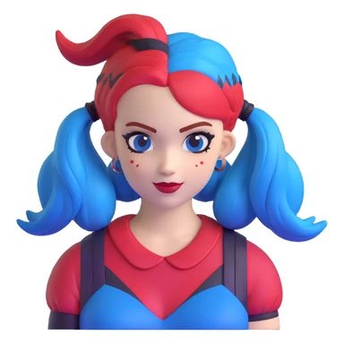 hair styled like Harley Quinn with blue and red pigtails sticker