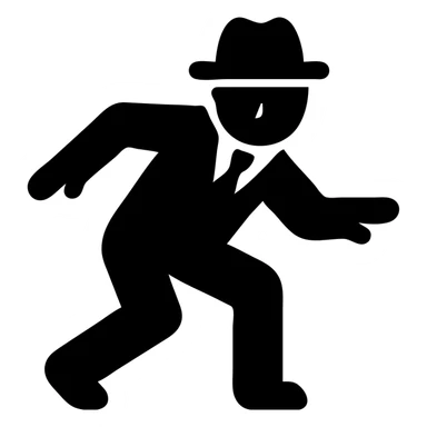 spy character, sneaking pose, black suit and tie, simple icon style sticker