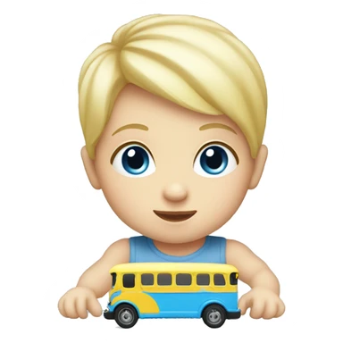 Baby playing with a toy bus blue eyes and blonde hair  sticker