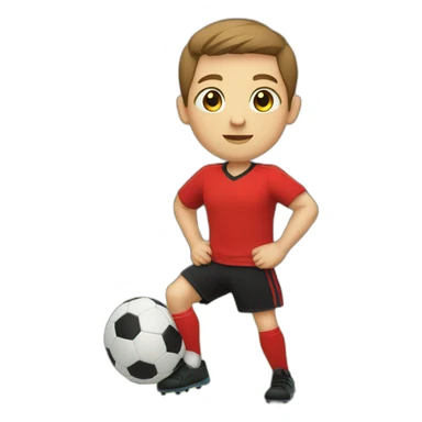 WHITE CHILD, BROWN HAIR, BLACK EYE, STRAIGHT WITH RED SHIRT AND BLACK SHORTS PLAYING SOCCER sticker