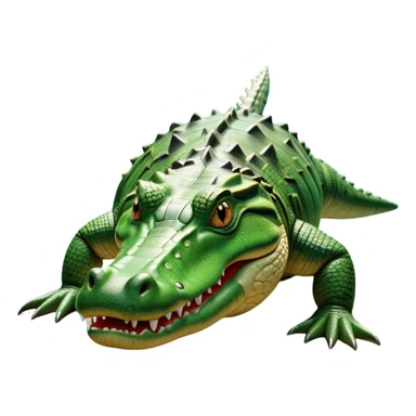 cinematic-crocodile-realistic-full-body-on all fours-emoji,-massive-scaled-body-partially-submerged-in-shallow-water,-head-tilted-dramatically,-rough-green-and-brown-hide-textured-with-deep-ridges,-simplified-yet-realistic-focused-features, head held high sticker