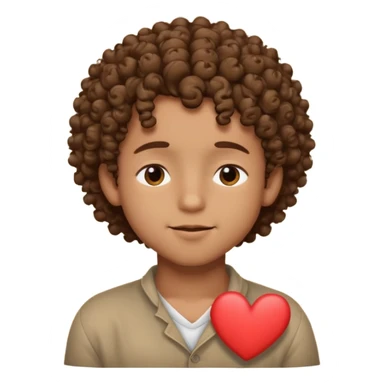 Brown boy with curly hair dreaming abouthis girlfriend small smirk on his face eyes closed with a little heart next to him sticker