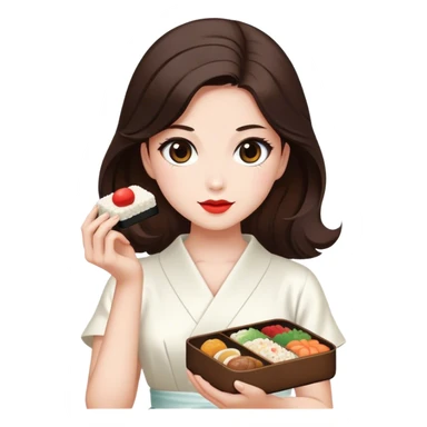 Beautiful woman in 1950’s woman fashion look, white dress, long dark brown hair, Japanese bento sticker