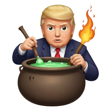 Donald trump grimacing and making potion in a cauldron  sticker