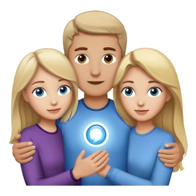 3 people. Throuple. Blank woman with blond hair and blue eye color on left. And also a blank man with brown hair and grey eye color in the middle. And a blank woman with brown hair and grey eye color on the right. Holding each other sticker