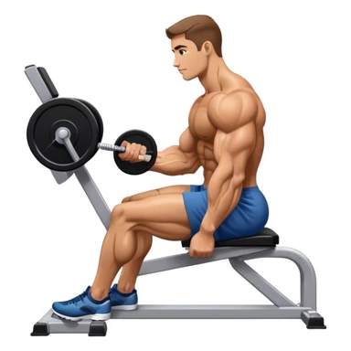 side-view bodybuilder seated weighted calf-raise machine lower leg exercise sticker
