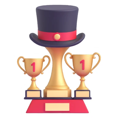 playful trophy with top hat as the cup, #1 on the base sticker