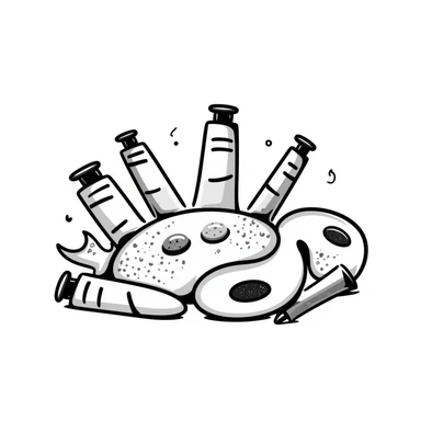 A set of artist's paints with tubes and a watercolor palette in pastel colors (dd9fb0, ffc6d3, a3bfc9, c4bee2, f1b091), hand-drawn doodle style sticker