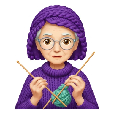 elderly woman knitting yarn sticker