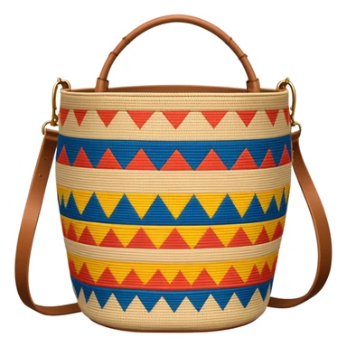 cinematic-realistic-image-of-a-traditional-colombian-mochila bucket bag,-rendered-with-detailed-woven-textures-and-vibrant-patterns bucket bag - with strap -cultural-lighting sticker