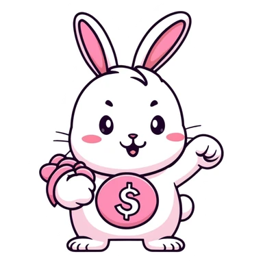 pink bunny holding lucky charm and pumping fist sticker