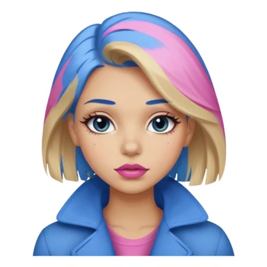 Make a girl with medium dirty blonde hair with an under coat of blue hair, add pink soft lips, lashes and  a tan skin tone sticker