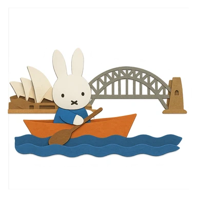 paper craft style Miffy in a boat on Sydney Harbour sticker