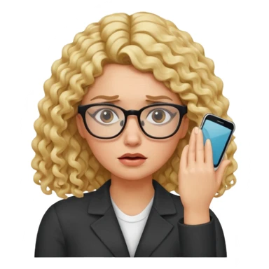 long curly blonde, square glasses, one hand face palm duh sticker