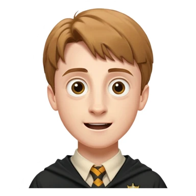 Hugh Mitchell is colin creevey in harry potter, wear hogwarts uniform,  Short light brown hair, small and skinny, with a perpetual look of excitement on his face. sticker