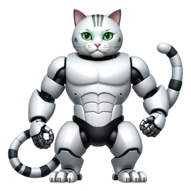 Robot Buff Jacked up Huge jumbo Super Duper Muscular Cat with a 10 pack full body black and white tuxedo colored body and green eyes and abs sticker