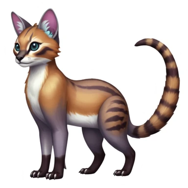 Colorful dark tropical white iridescent glorious divine exotic cute cool beautiful shiny beautiful fantasy-caracal-civet-genet-sergal-vernid-Cacomistle-oncilla-animal-Fakémon-hybrid-fursona (full body) sticker