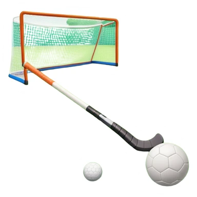 A field hockey stick and ball on a vibrant green grass field, with goalposts and clear field markings in the background. The scene emphasizes the bright, lush grass, highlighting the fast-paced and strategic nature of hockey on a well-maintained pitch. sticker
