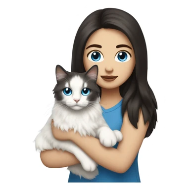 woman with dark long hair and holding a all white Siberian cat with blue eyes sticker