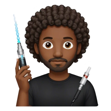 dark black guy, short curly hair, facial hair, holding vape, black shirt  sticker