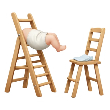 baby in a white diaper, standing while holding a chair sticker