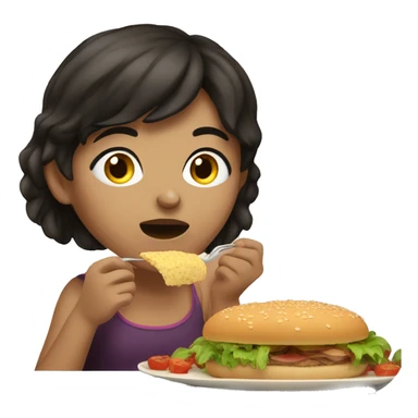 A dark-haired brunette girl eating food. sticker