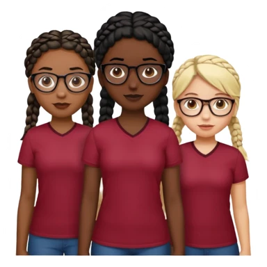 I want one black with braids black hair , one white girl with black hair and gelasses et one girl with blond/brown hair with glasses too with a burgundy red shirt  sticker