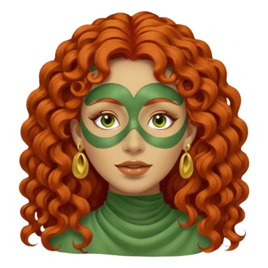 red haired very long curly haired woman with full face green clay mask  and big earrings  sticker