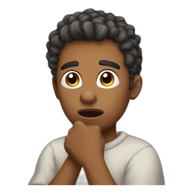 confused young frustrated thinking pose one hand on their chin while furrowing their brow sticker
