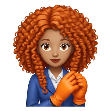 Ginger curly long hair lady with orange box gloves sticker