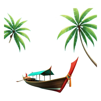 ​Cinematic Realistic Authentic Thai Longtail Boat, depicted as a traditional wooden longtail boat with a sleek, elongated hull and a brightly painted canopy, its long tail fin cutting gracefully through turquoise waters under a clear tropical sky, rendered with vibrant textures and dynamic natural lighting that captures its rustic charm and cultural heritage, sticker