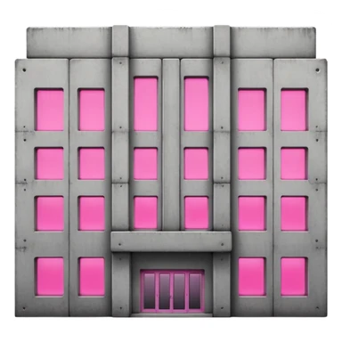 Russian panel building with bare concrete exterior, one pink glowing window, simple block shape with utilitarian design and slight ghetto feel sticker