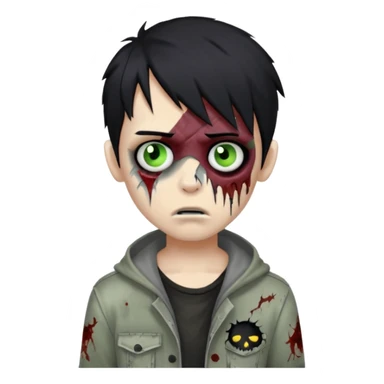 boy zombie with black hair, emo look, one eye covered sticker