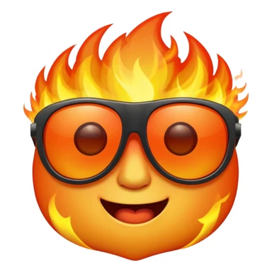 Make a fire emoji with sunglasses but without a face, just fire with glasses sticker