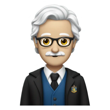 componist, man with white skin,hair is straight and black, a black mustache, glasses, ravenclaw sticker
