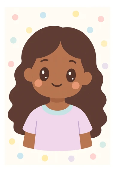 portrait of a dark-skinned girl with long curly hair, colorful illustration style sticker