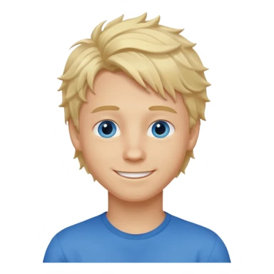 Emoji chlopak z blond włosami które będą rozsztrzepane i niebieskimi oczami uśmiechając się i większe wlosy sticker