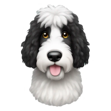sheepadoodle with black patches on eyes but straighter hair sticker