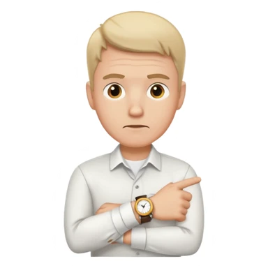 bored man pointing at his watch on his wrist sticker