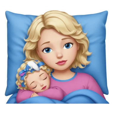 Girl Blonde short wavy hair,  blue eyes, cute blue top, long lashes, pink lips, sleeping sticker