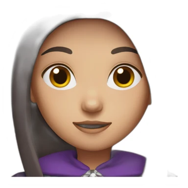 a young white brown thin girl with straight dark hair dressed as a purple witch sticker