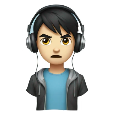 angry tween boy with black hair, light blue eyes, and headphones sticker