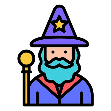 modern clean lines wizard, color outline icon style sticker