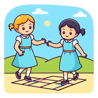 Two black girls in long dresses playing hopscotch  sticker