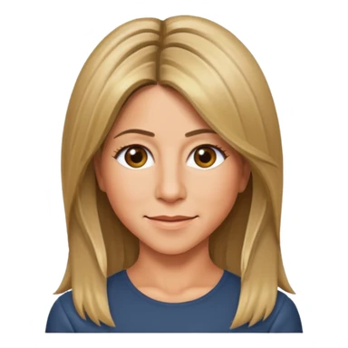 Jennifer Aniston emoji icon, friendly expression, iconic hairstyle, simple background sticker