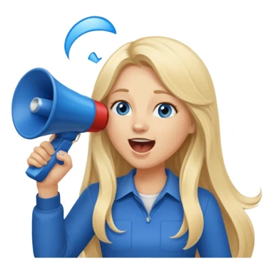  blue eyes blonde girl yelling into megaphone smiling long hair sticker